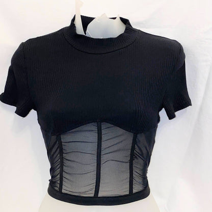 Small Black Mesh Corset Crop Top