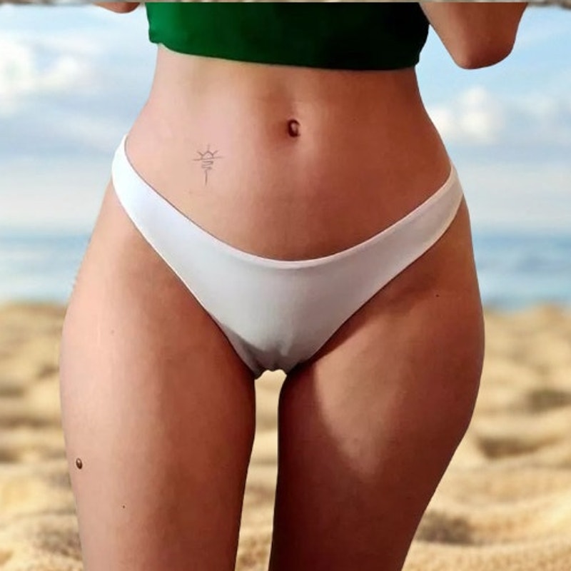 Small White Lined Bikini Swim Bottoms