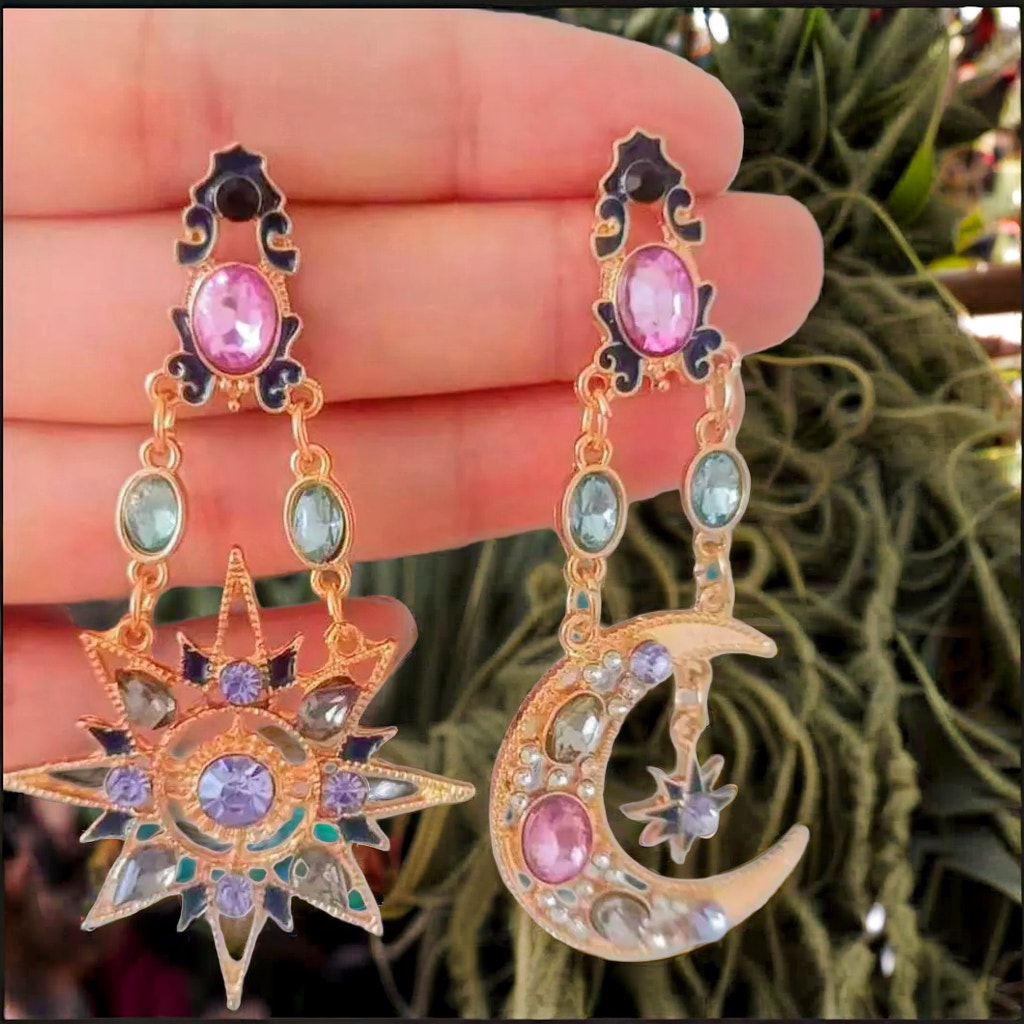 Star Moon Rhinestone Dangle Earrings