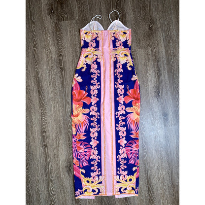 XS Pink Floral Sleeveless Midi Pencil Maxi Dress