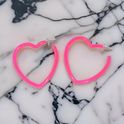 Neon Glow Crystal Heart Hoop Earrings