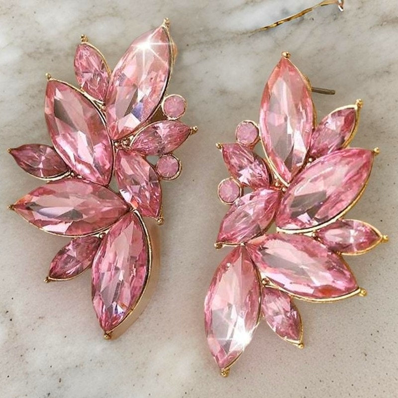 Pink Rhinestone Cluster Floral Vintage Earrings