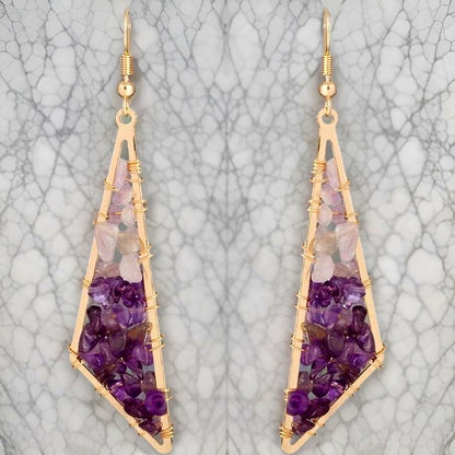 Amethyst Gold Beaded Geometric Earrings