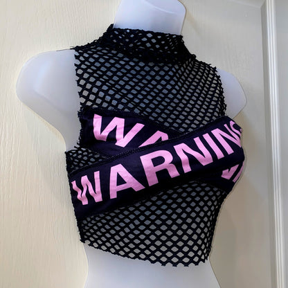 XS Mesh Pink Warning Crop Top