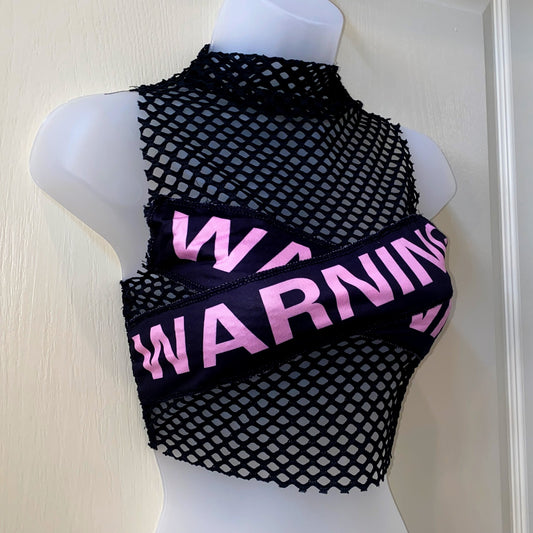 XS Mesh Pink Warning Crop Top