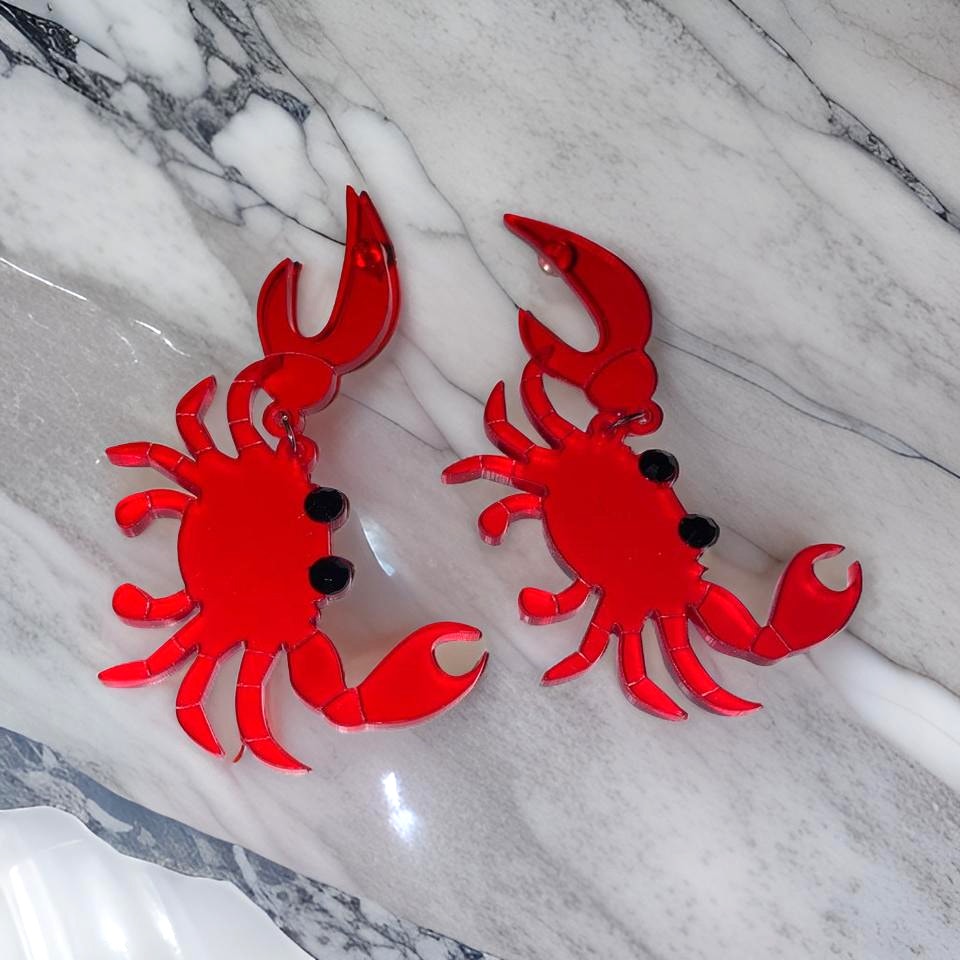 Red Crab Acrylic Drop Earrings