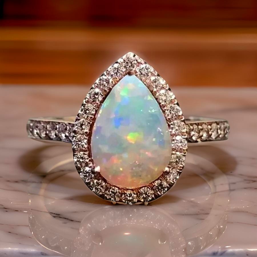 Size 7 14K Rose Gold Plated Opal Pear Shaped Promise Ring