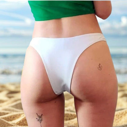 Small White Lined Bikini Swim Bottoms