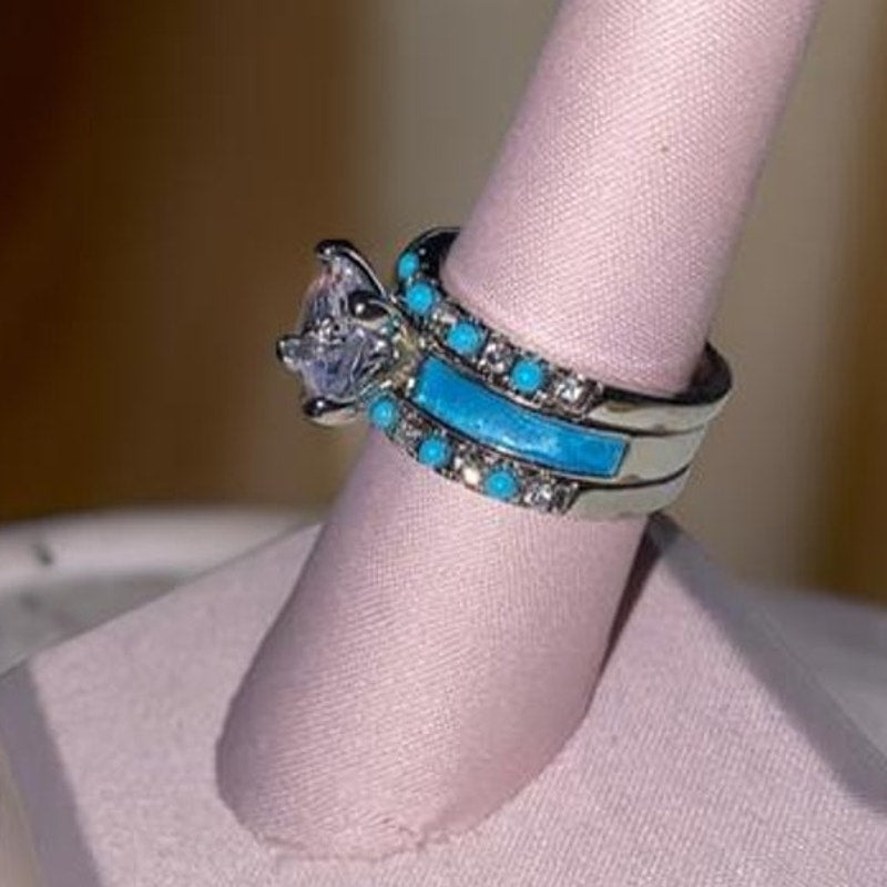 3-ring Silver Turquoise Solitaire Band