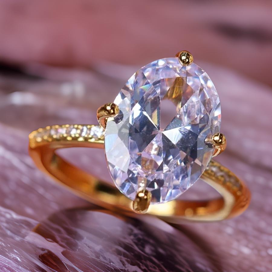 8 Oval Solitaire Cubic Zirconia Gold Ring