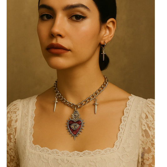 Divine Blade Silver Heart Choker