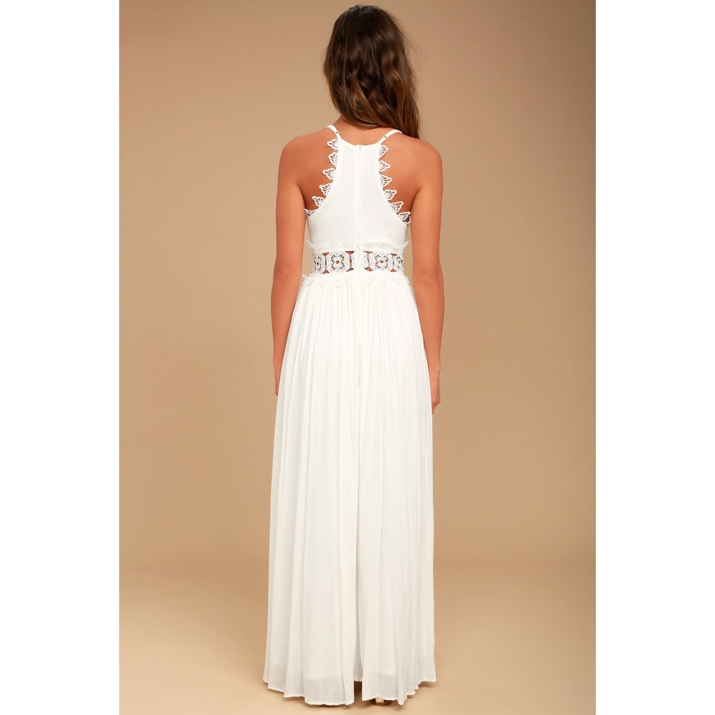 Small Lulu's Ivory White Long Lace Dress Sleeveless Maxi Flowy Wedding