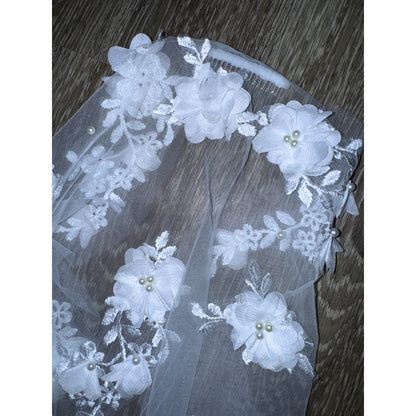 Floral Accent Wedding Veil - White