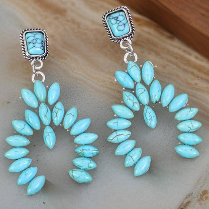 Turquoise Beaded Stone Dangle Earrings