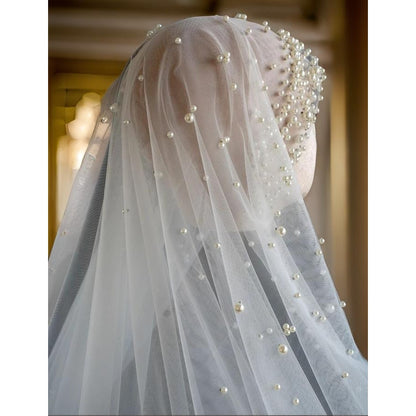 Opulent Pearl Hijab Bridal Veil