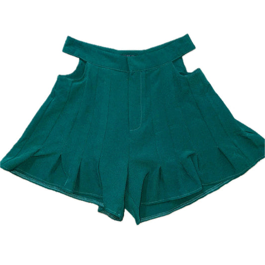 XS High Waisted Sexy Pleated Cutout Hunter Green Ruffle Shorts