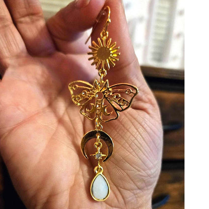 New Crystal Butterfly Gold Quartz Dangle Earrings Stone Boho Rave Faerie Opal