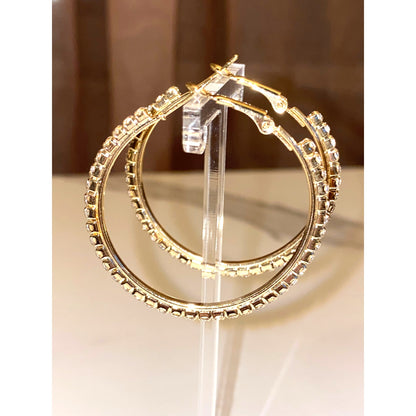 Rhinestone Lined Gold Hoop Earrings