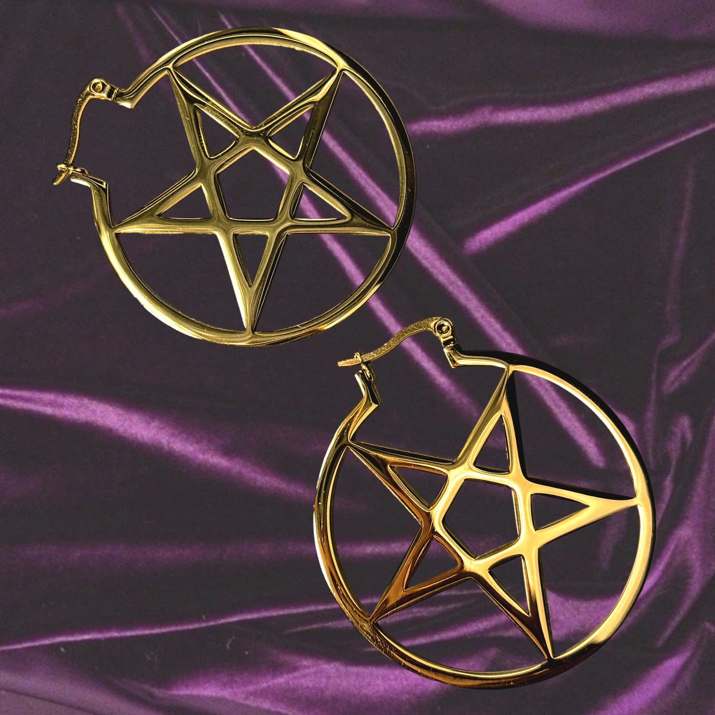 New Gold Goth Pentagram Hoop Earrings Gothic Bae Pastel Wicca Witch Pentacle