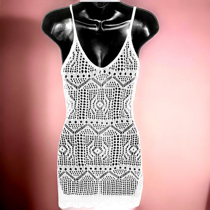 White Knit Crochet Swimsuit Cover Up