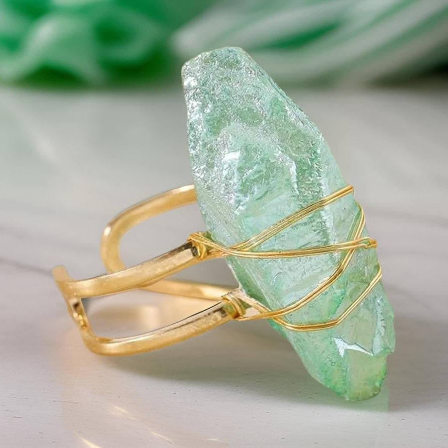 Green Quartz Crystal Ring