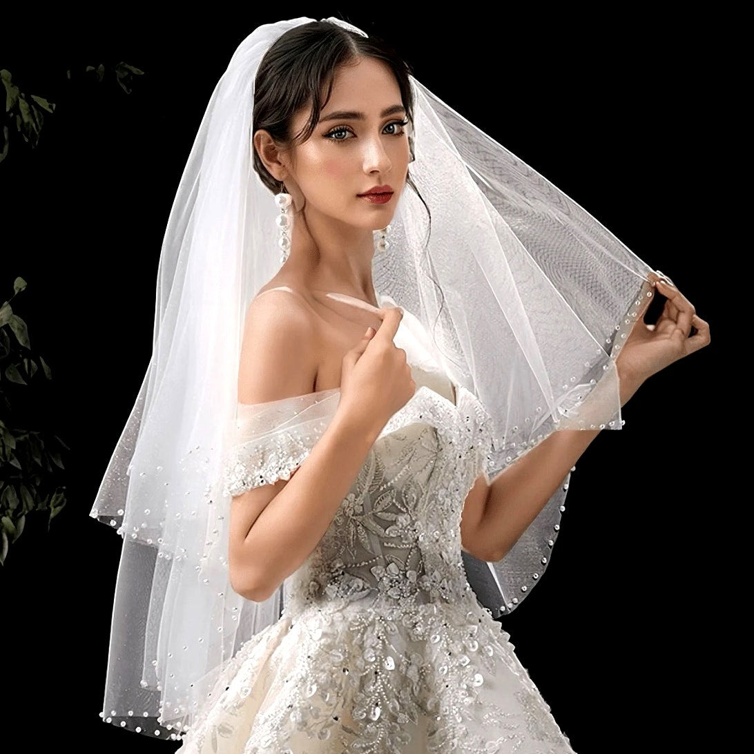 Pearl Garden Pearl Edge 2 Tier Wedding Veil - 29 inch