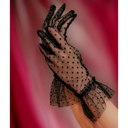 Black Retro Mesh Polka Dot Bridal Gloves