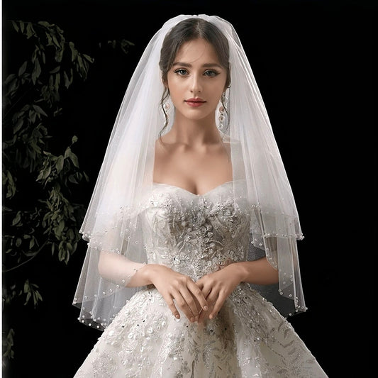 Pearl Garden Pearl Edge 2 Tier Wedding Veil - 29 inch