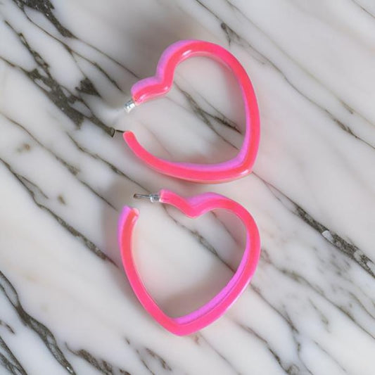 Neon Glow Crystal Heart Hoop Earrings