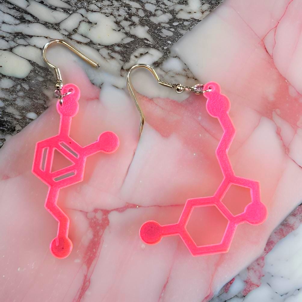 Dopamine Molecule Dangle Earrings - Pink