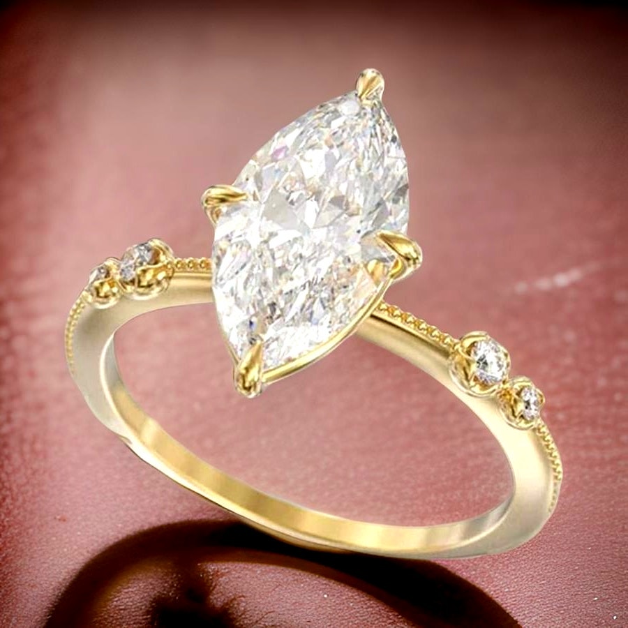 Size 7 Cubic Zirconia Marquise Solitaire Pronged Gold Ring