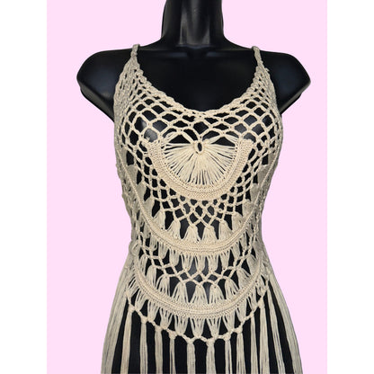 Sandy Fringe Knit Beach Maxi Dress