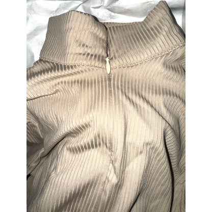 XS Beige Ribbed High Neck Long Sleeve Stretchy Jumpsuit