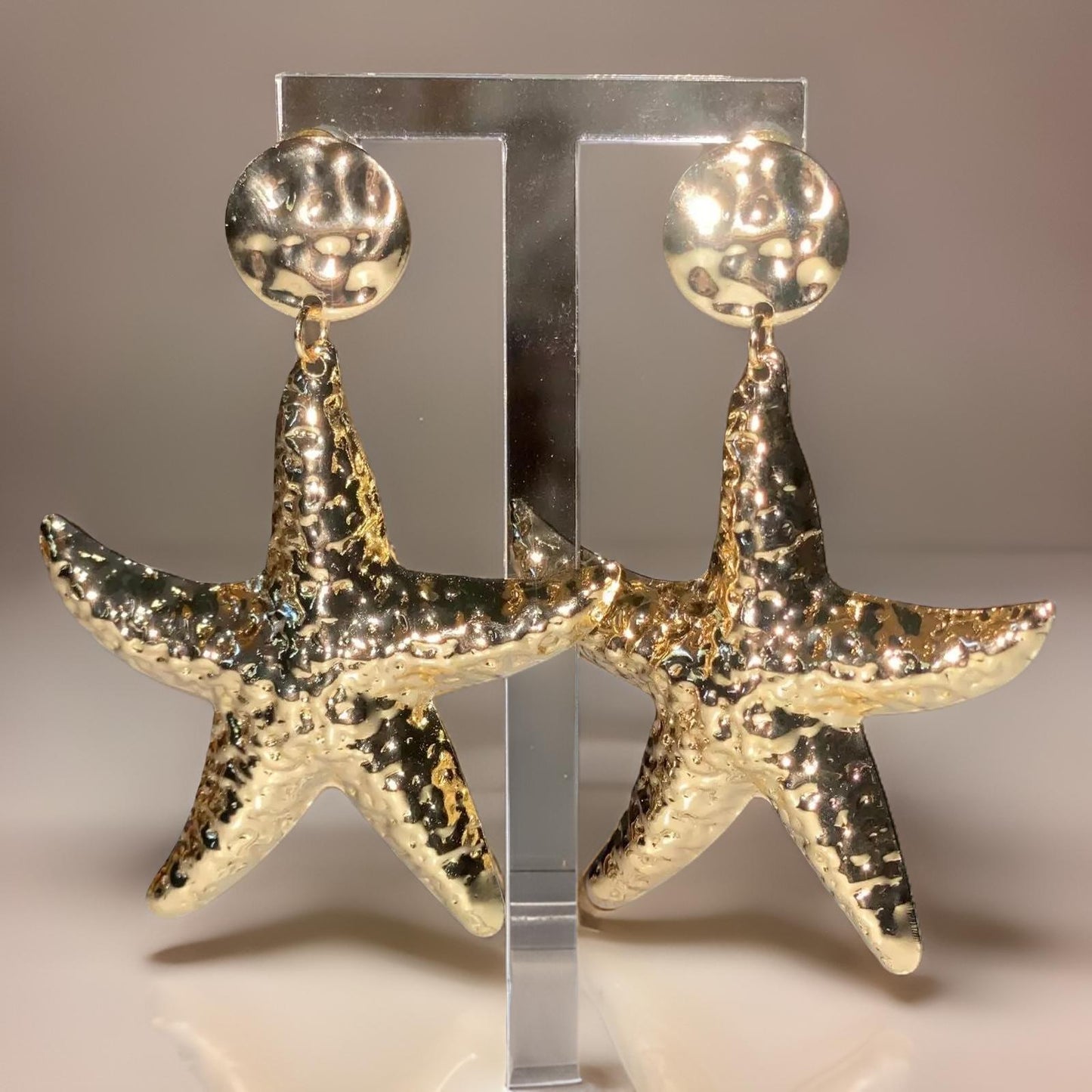 Mermaid Yellow Gold Metallic Star Fish Earrings