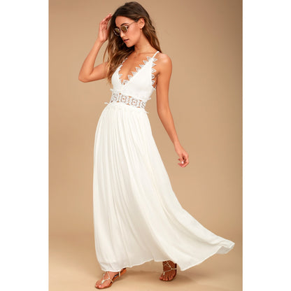 Small Lulu's Ivory White Long Lace Dress Sleeveless Maxi Flowy Wedding