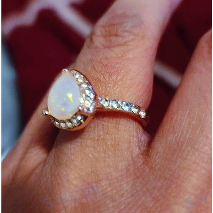 Size 7 14K Rose Gold Plated Opal Pear Shaped Promise Ring