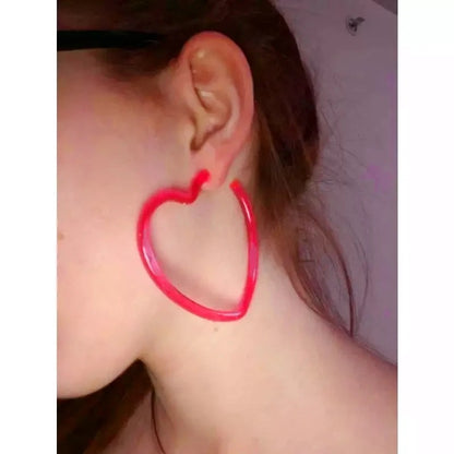 Neon Glow Crystal Heart Hoop Earrings