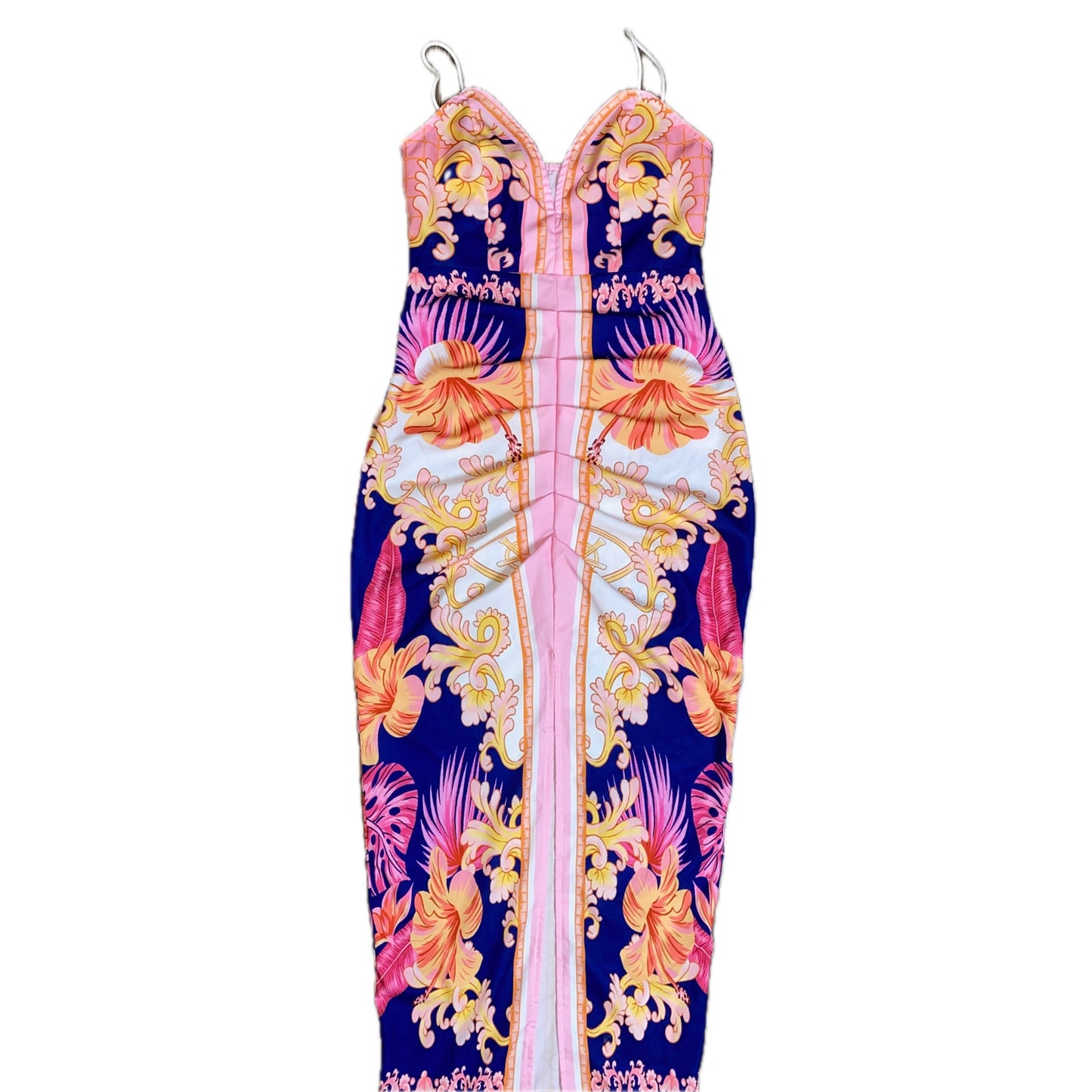 XS Pink Floral Sleeveless Midi Pencil Maxi Dress