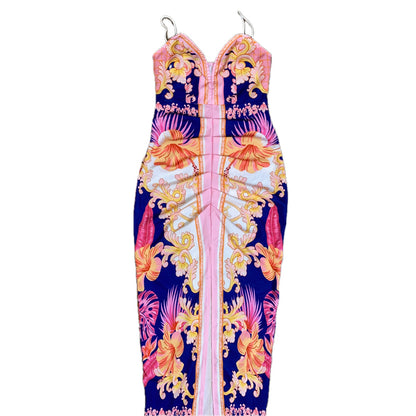 XS Pink Floral Sleeveless Midi Pencil Maxi Dress