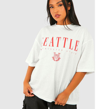 Small White Oversized Seattle Graphic Retro Tee