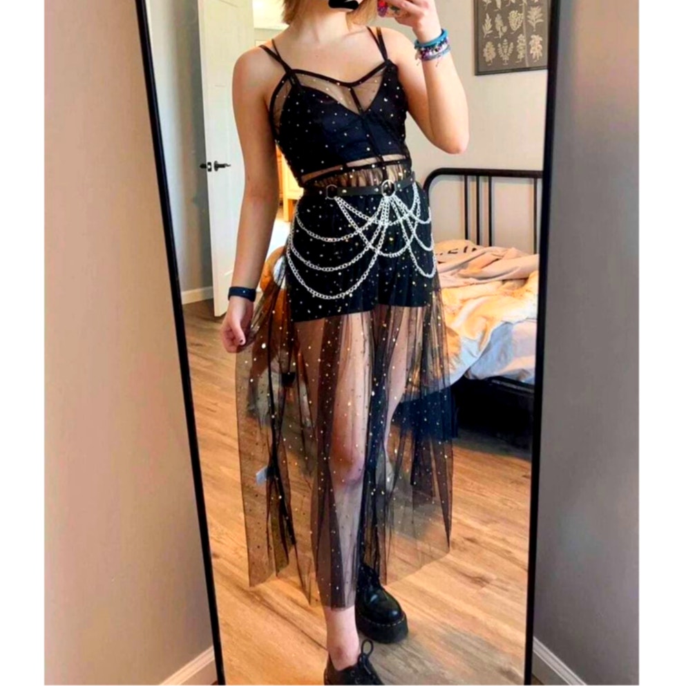 Black Mesh Galaxy Dress