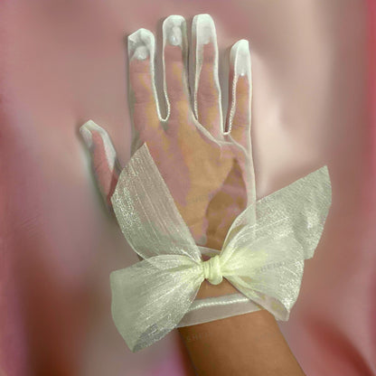 Ivory Retro Mesh Bridal Gloves with Bows