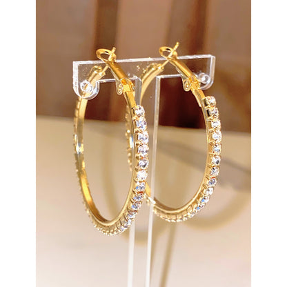 Rhinestone Lined Gold Hoop Earrings