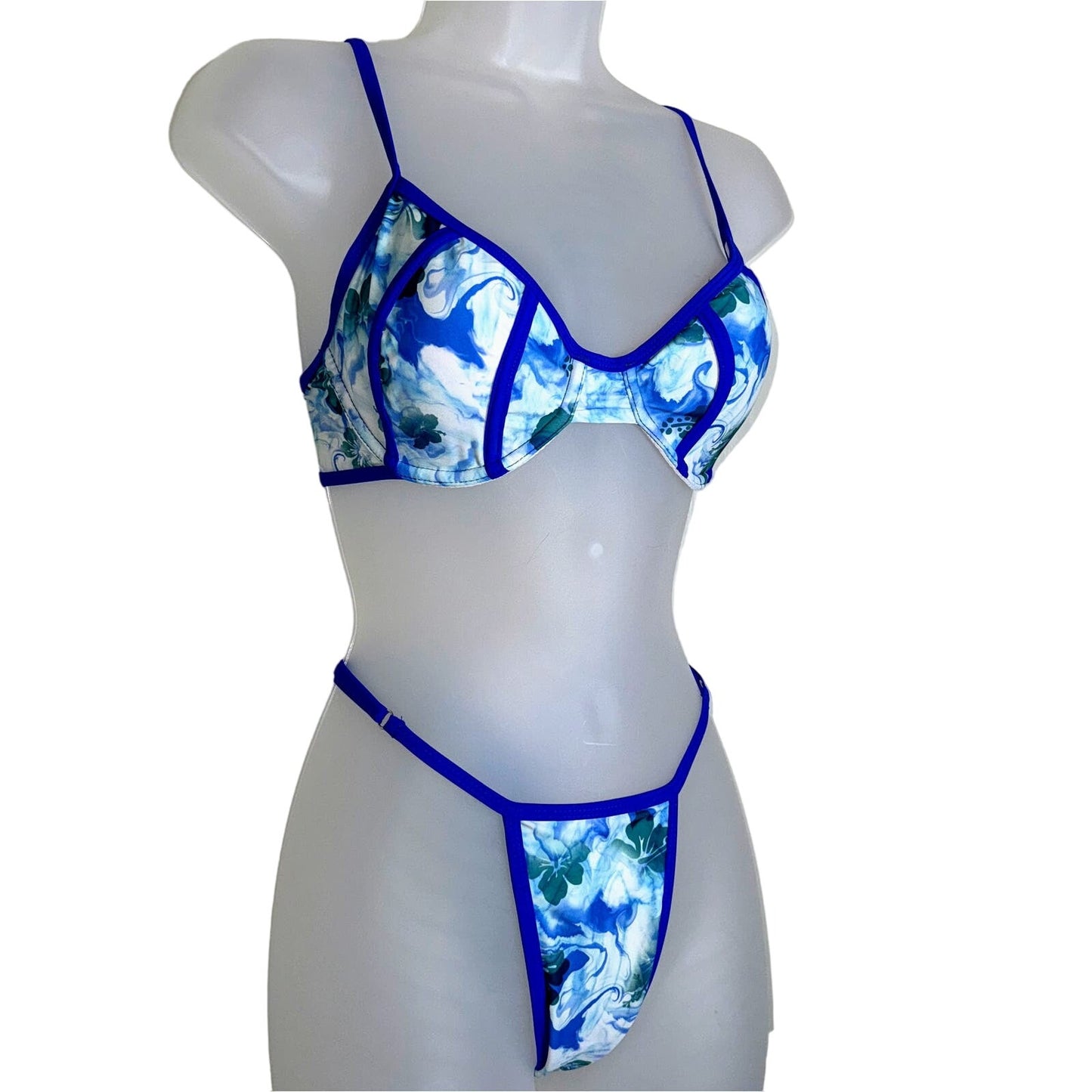 Small Blue Floral Adjustable Bikini Swimsuit Set