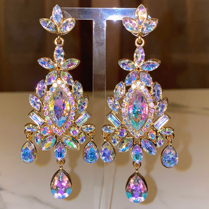 Iridescent Rhinestone Chandelier Drag Earrings