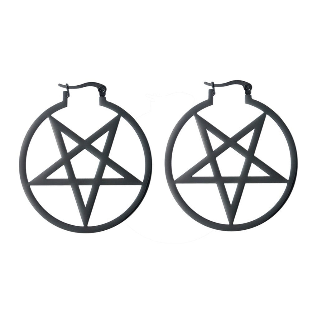 Black Goth Pentagram Hoop Earrings