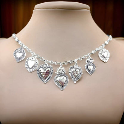 Silver Corazon Sagrado Charm Necklace