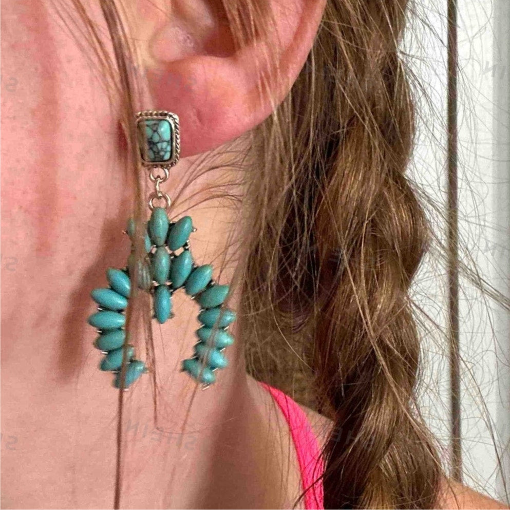 Turquoise Beaded Stone Dangle Earrings