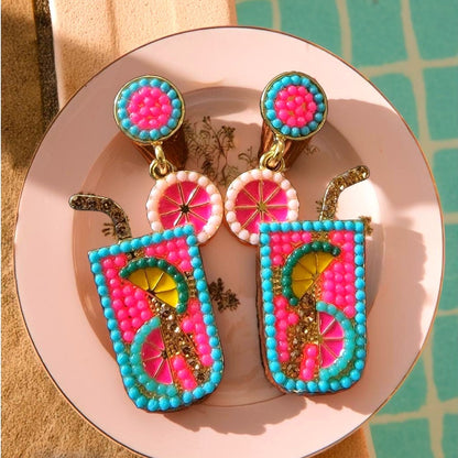 Beaded Drink Cocktail Earrings