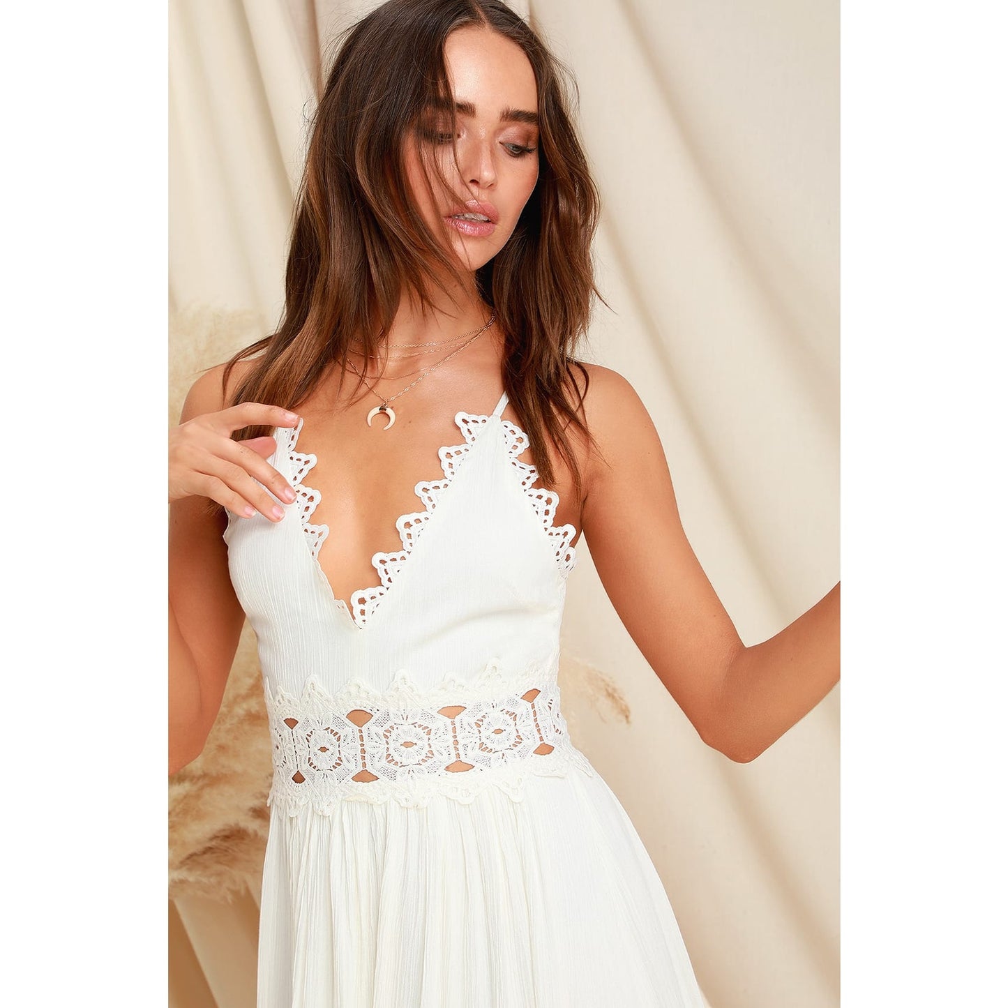 Small Lulu's Ivory White Long Lace Dress Sleeveless Maxi Flowy Wedding